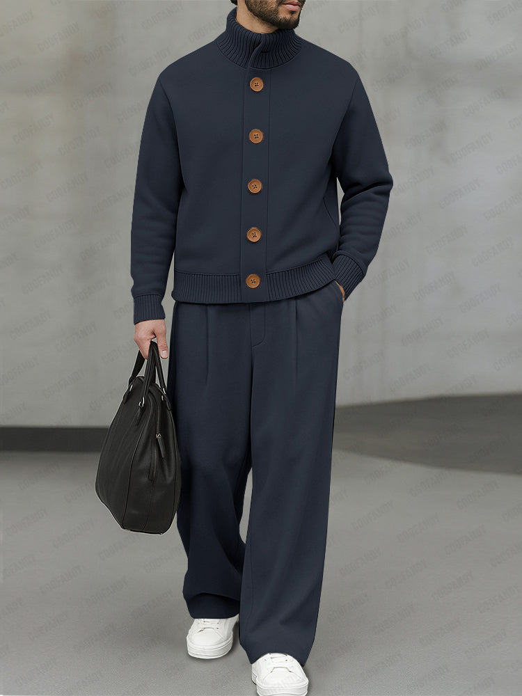 Comfort Ribbed Panel Jacket Pants Set