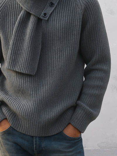 Minimalist Crew Neck Sweater and Scarf Set