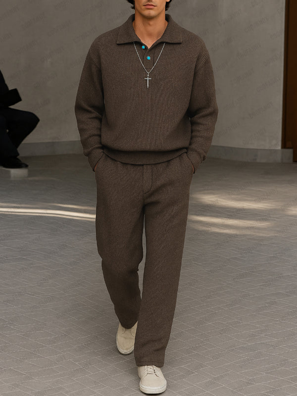 Casual Luxury Knit Polo Shirt Pants Set