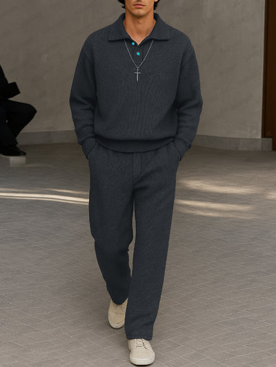 Casual Luxury Knit Polo Shirt Pants Set