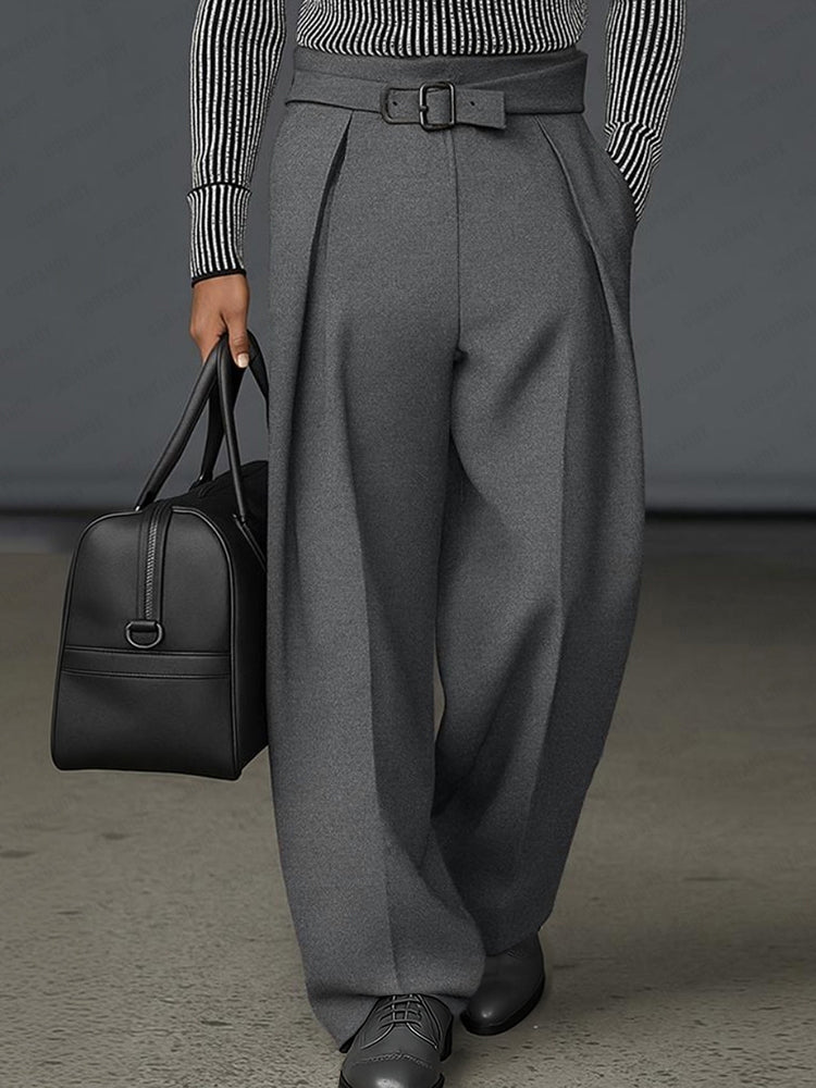 Urban Casual Belted Suit Pants