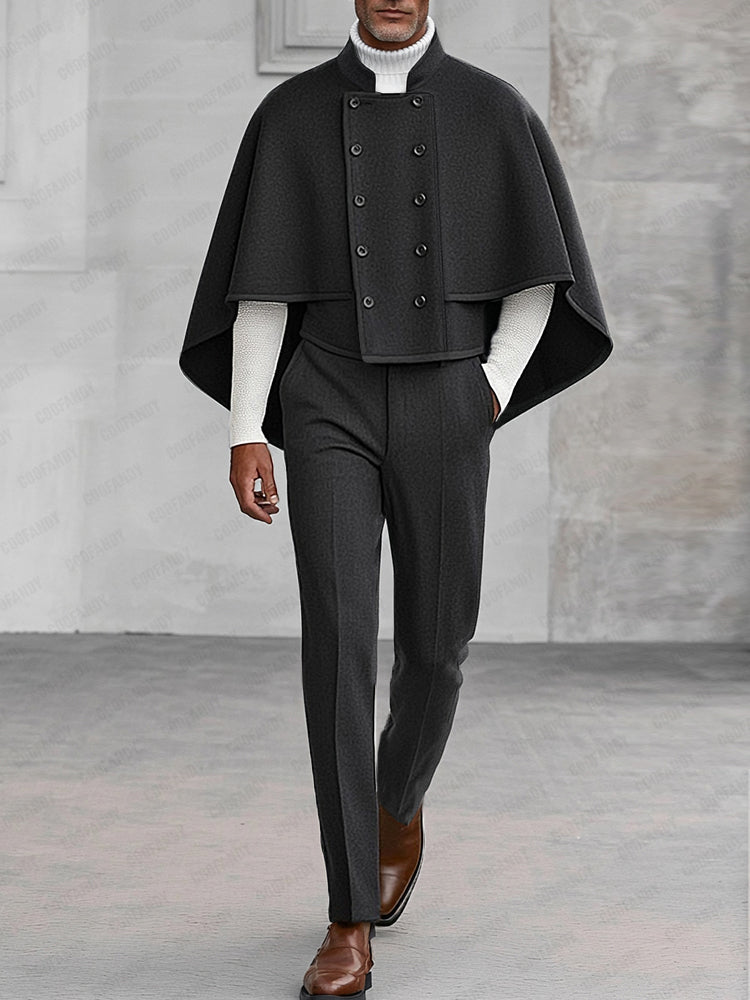 Designer Cape Premium Designer Cape Coat Pants Set – COOFANDY