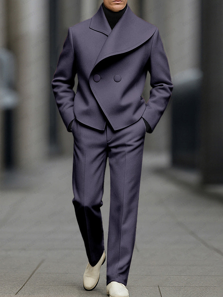 Stylish Asymmetry Design Blazer Pants Set