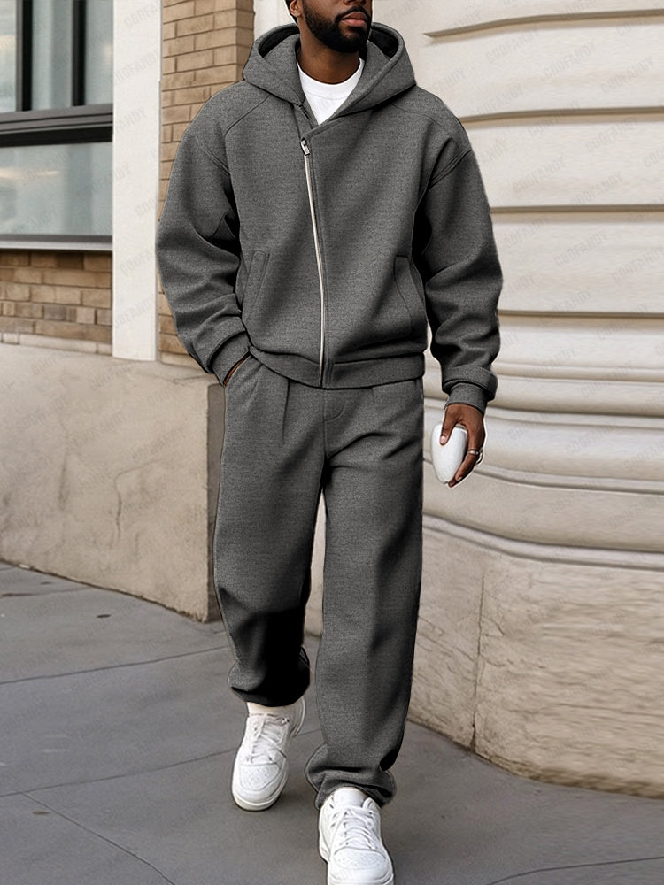 Diagonal Zipper Design Athleisure Set