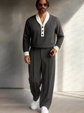 Modern Contrast Placket Top Pants Set