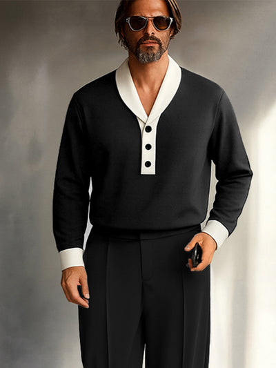 Modern Contrast Placket Top Pants Set