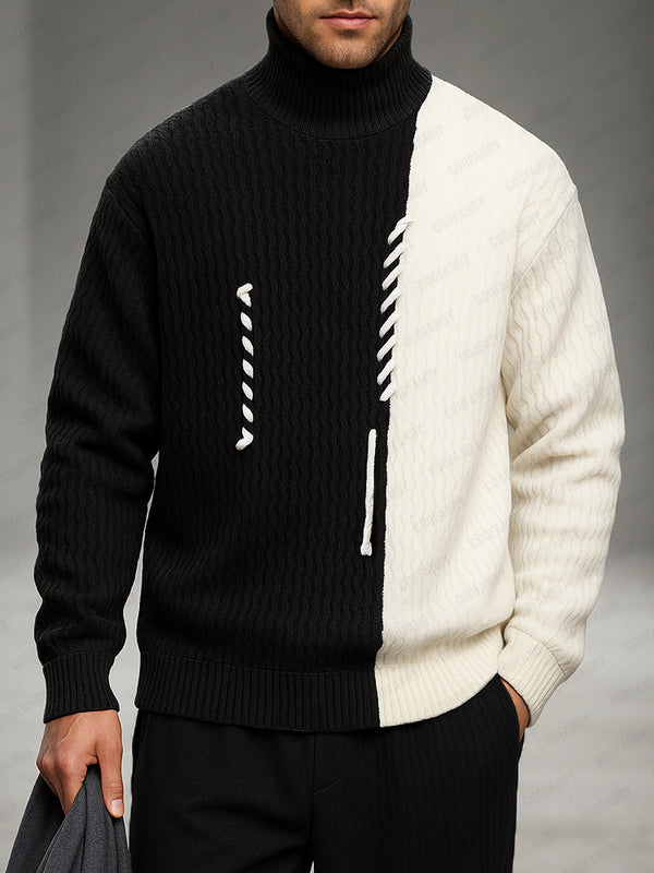 Designer Knit Patchwork Turtleneck Sweater