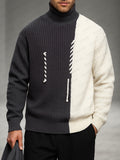 Designer Knit Patchwork Turtleneck Sweater