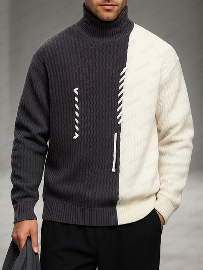 Designer Knit Patchwork Turtleneck Sweater