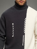 Designer Knit Patchwork Turtleneck Sweater