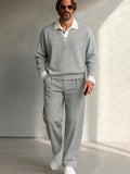 Fake 2-Piece Polo Collar Sweatshirt and Pants Set