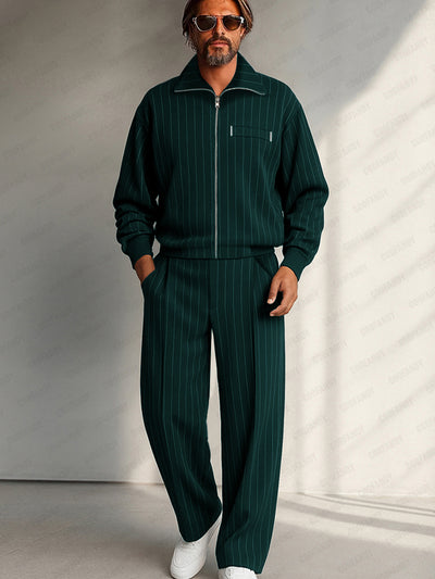 Casual Stripes Jacket Pants Set
