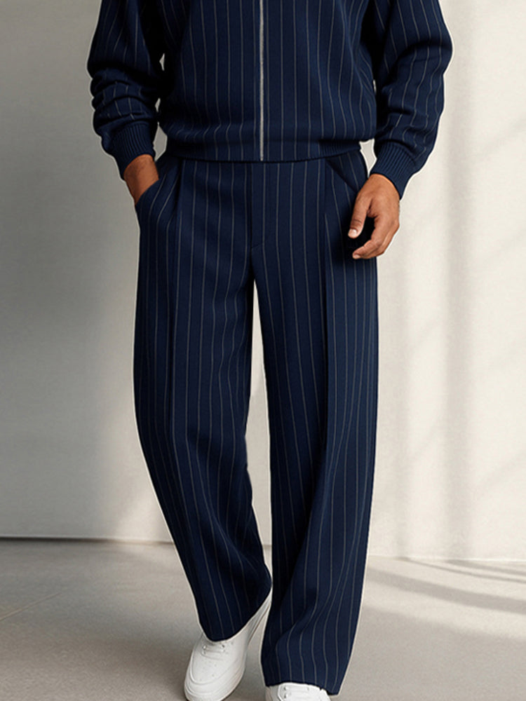 Casual Stripes Jacket Pants Set