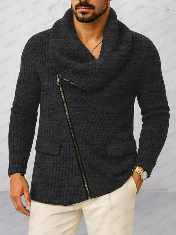 Unique Diagonal Zipper Knit Cardigan