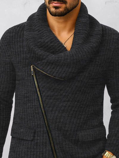 Unique Diagonal Zipper Knit Cardigan