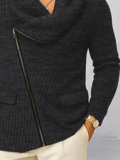 Unique Diagonal Zipper Knit Cardigan