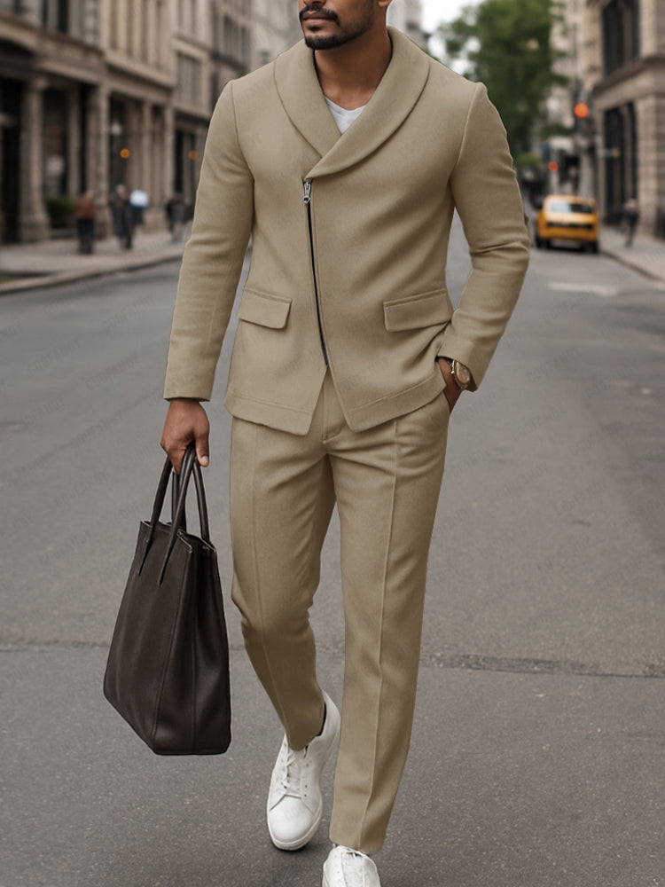 Elegant Modern Slanted Placket Suit Set