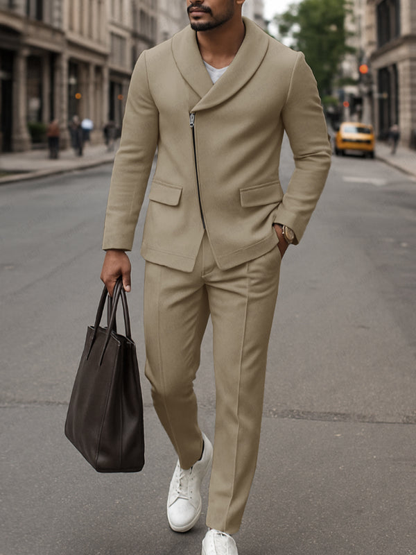 Elegant Modern Slanted Placket Suit Set