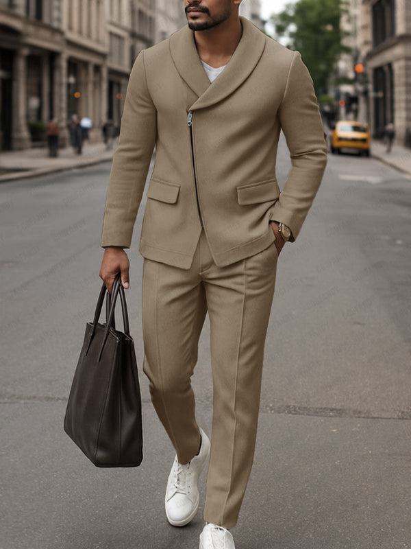 Elegant Modern Slanted Placket Suit Set