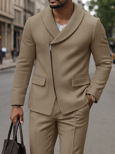 Elegant Modern Slanted Placket Suit Set