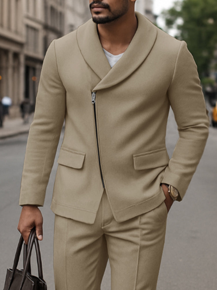 Elegant Modern Slanted Placket Suit Set