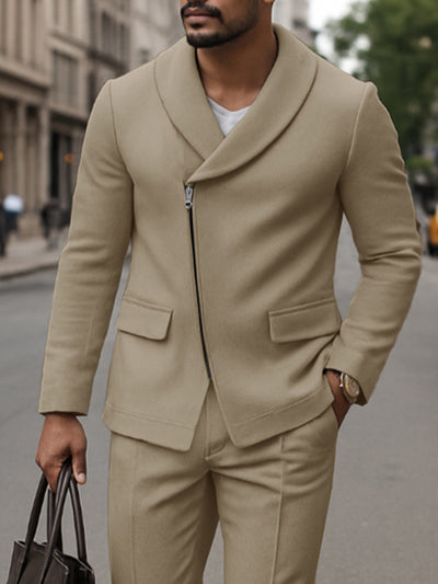 Elegant Modern Slanted Placket Suit Set