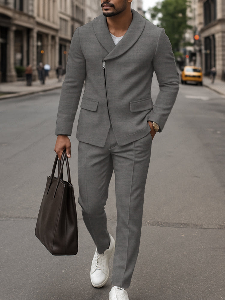 Elegant Modern Slanted Placket Suit Set