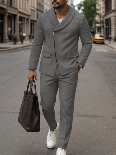 Elegant Modern Slanted Placket Suit Set