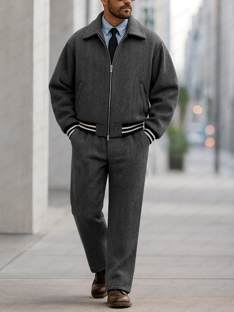 Vintage Herringbone Jacket Pants Set