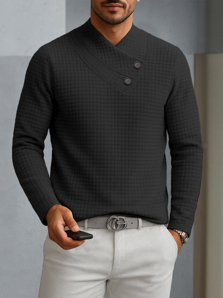 Casual Slanted Collar Square Jacquard Top