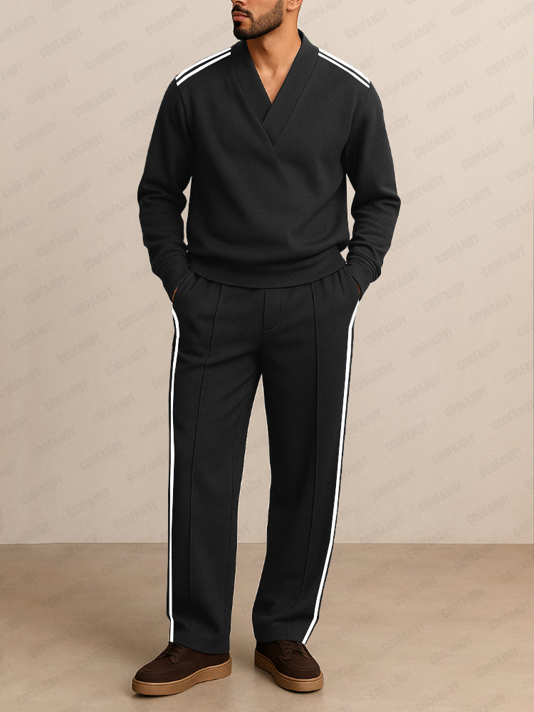 Simple Contrast Stripe Matching Set