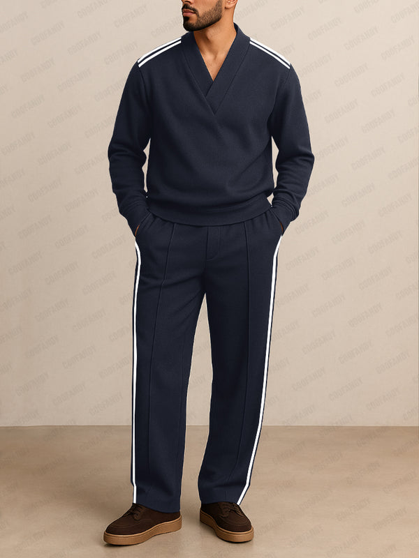 Simple Contrast Stripe Matching Set