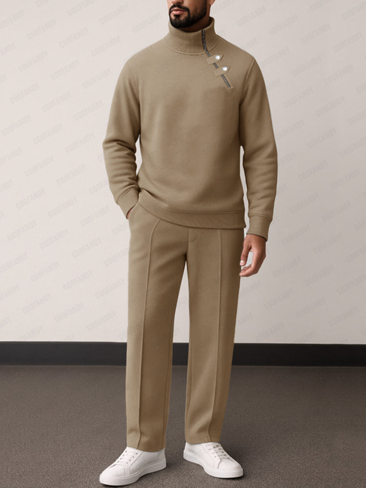 Stylish Diagonal Placket Top Pants Set