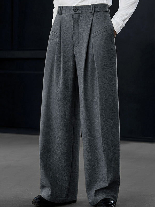 wide leg pleated dress pants men Statement Men's 100% Wool Pant - Pleated Wide Leg - Grey - 46