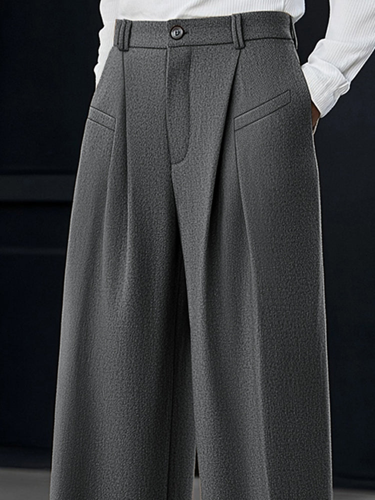 Casual Pleated Wide-Leg Pants