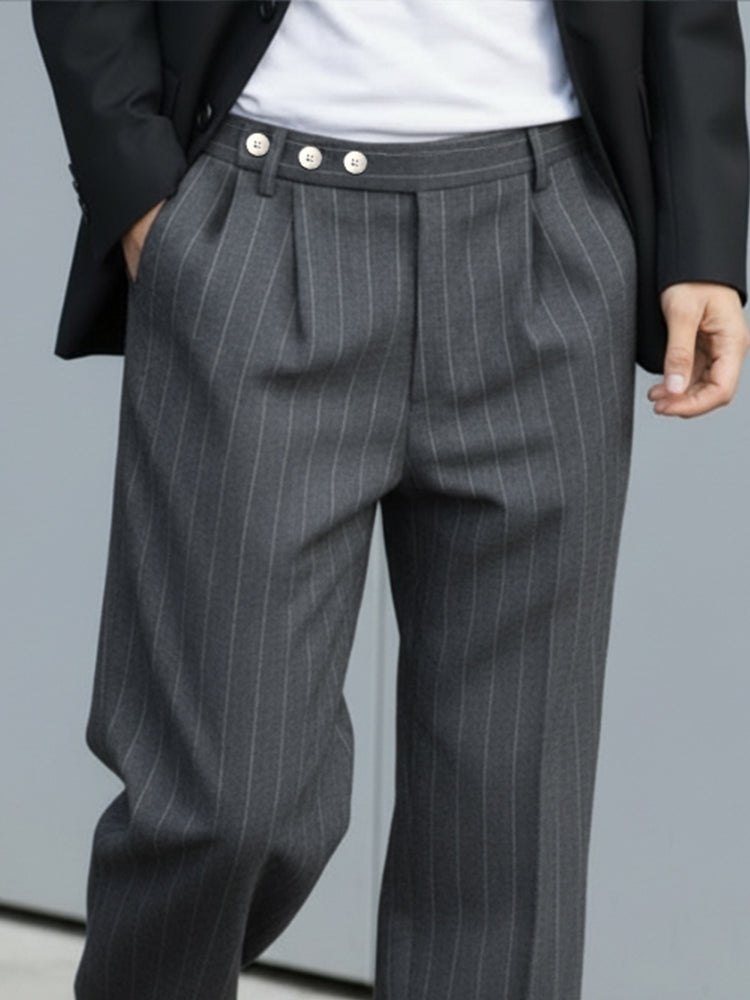 Casual Pleated Pinstripe Pants