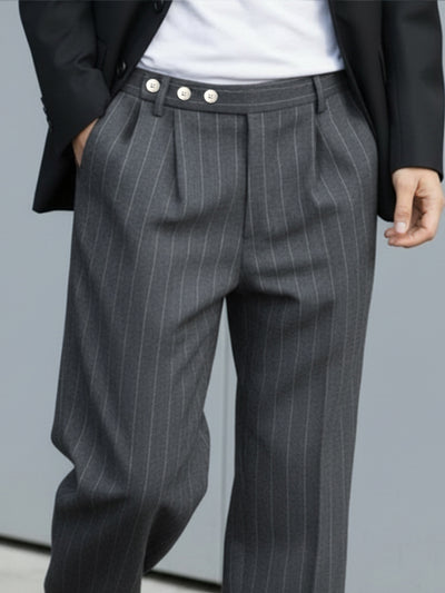 Casual Pleated Pinstripe Pants