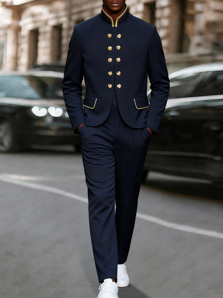 Military Style Gold Detail Blazer Pants Set