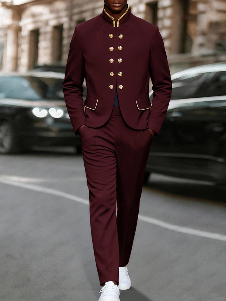 Military Style Gold Detail Blazer Pants Set