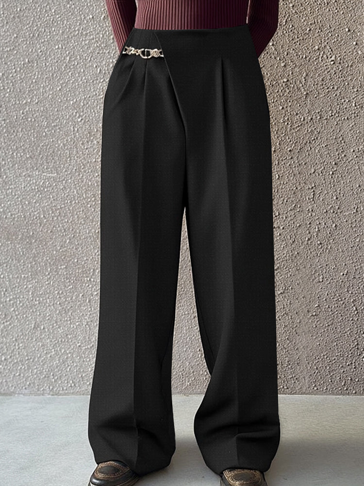 Asymmetric Placket Belt Accent Pants