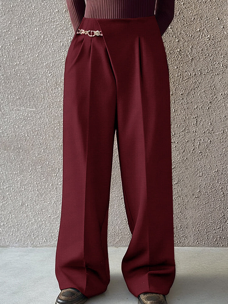 Asymmetric Placket Belt Accent Pants