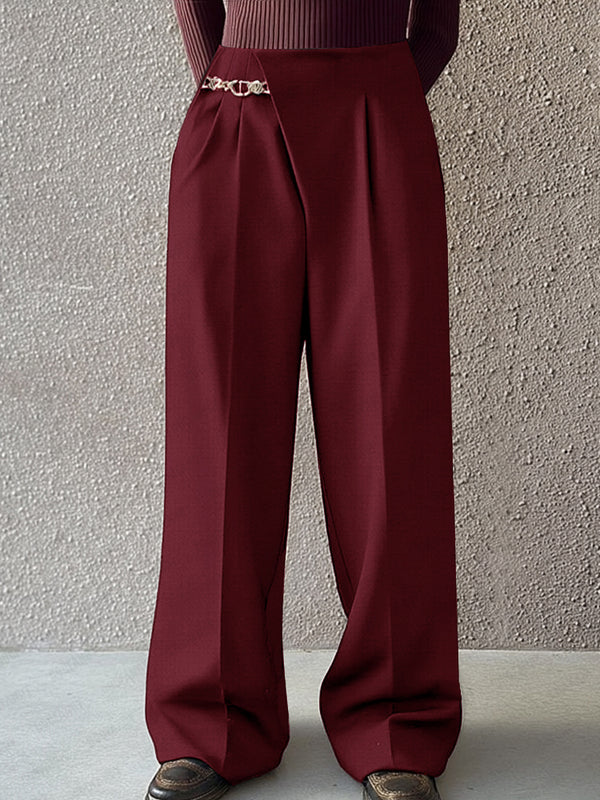 Asymmetric Placket Belt Accent Pants