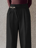 Asymmetric Placket Belt Accent Pants