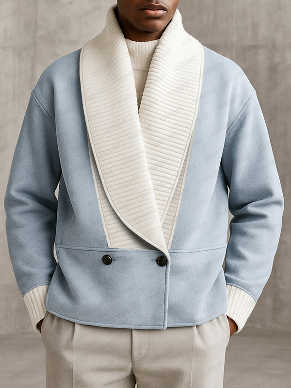 Two-Tone Ribbed Knit Patchwork Suede Coat