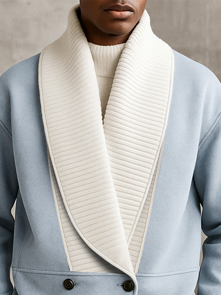 Two-Tone Ribbed Knit Patchwork Suede Coat