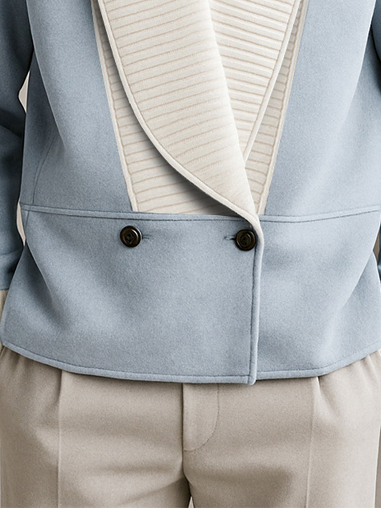 Two-Tone Ribbed Knit Patchwork Suede Coat