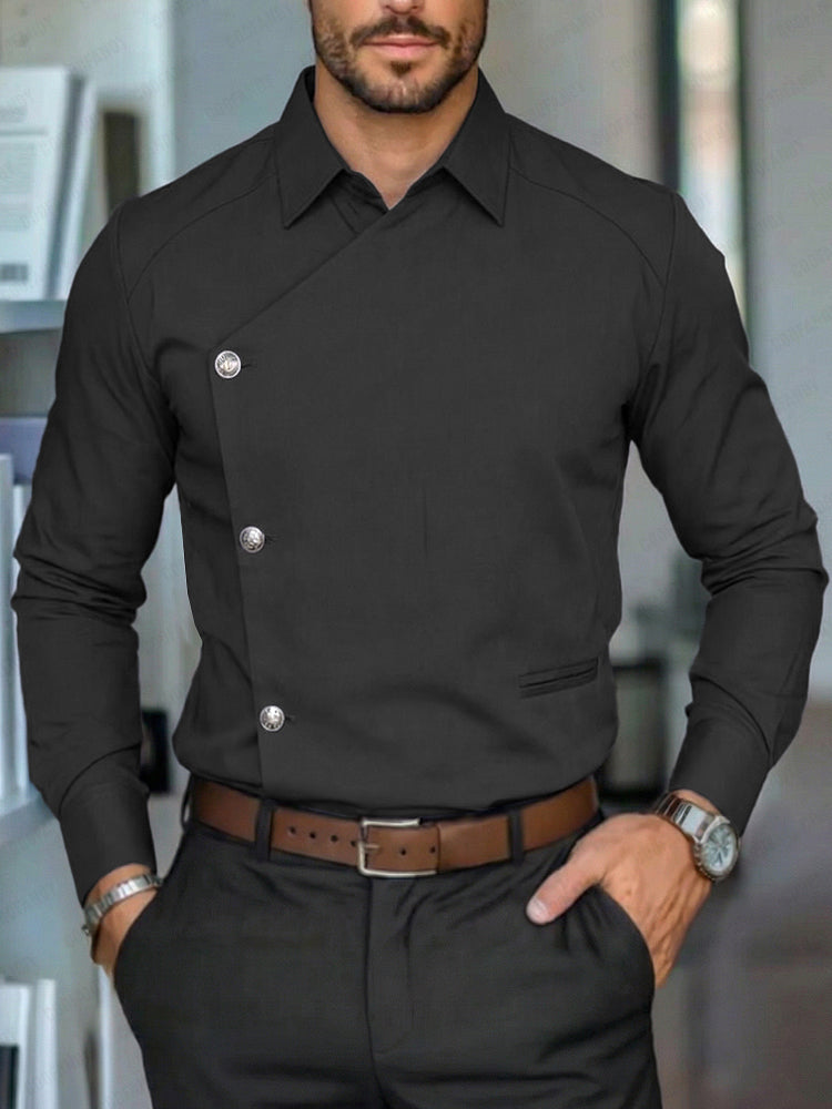 Unique Slant Placket Design Cotton Shirt