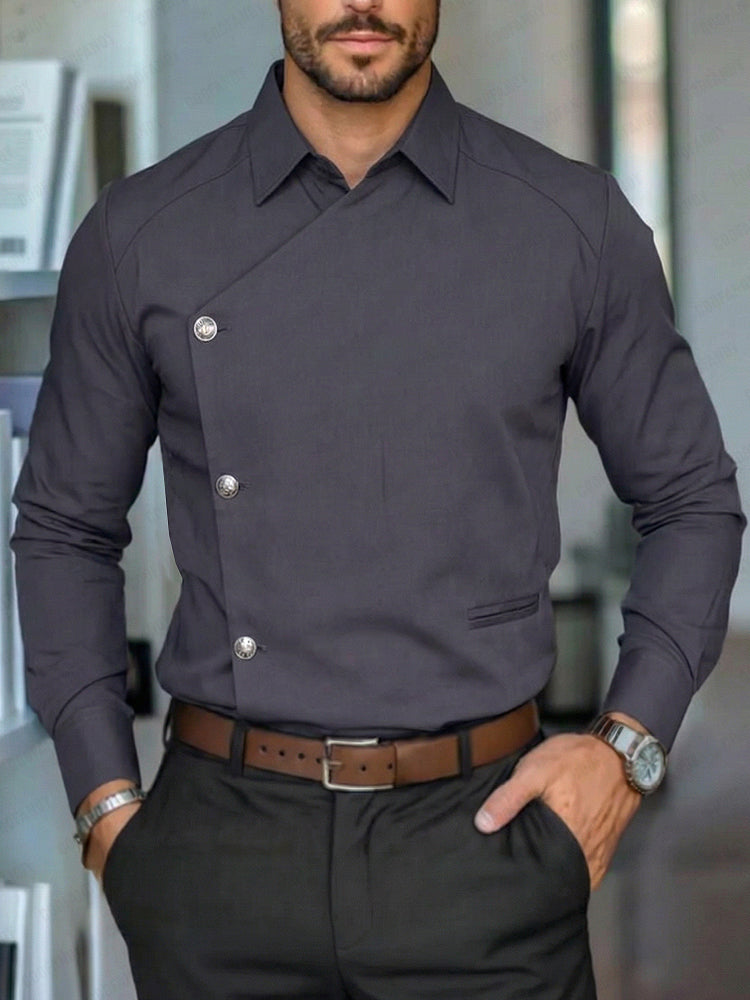Unique Slant Placket Design Cotton Shirt