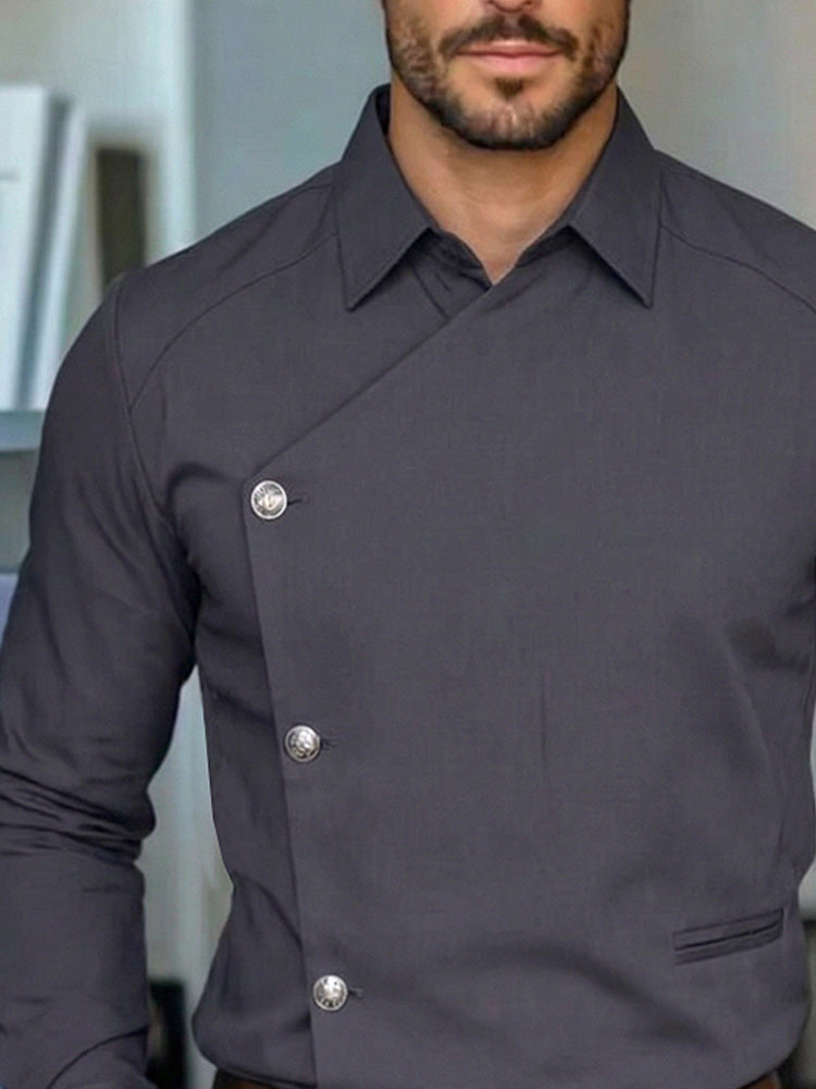 Unique Slant Placket Design Cotton Shirt