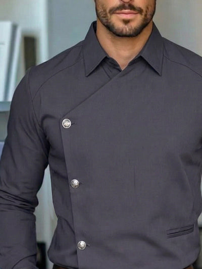 Unique Slant Placket Design Cotton Shirt